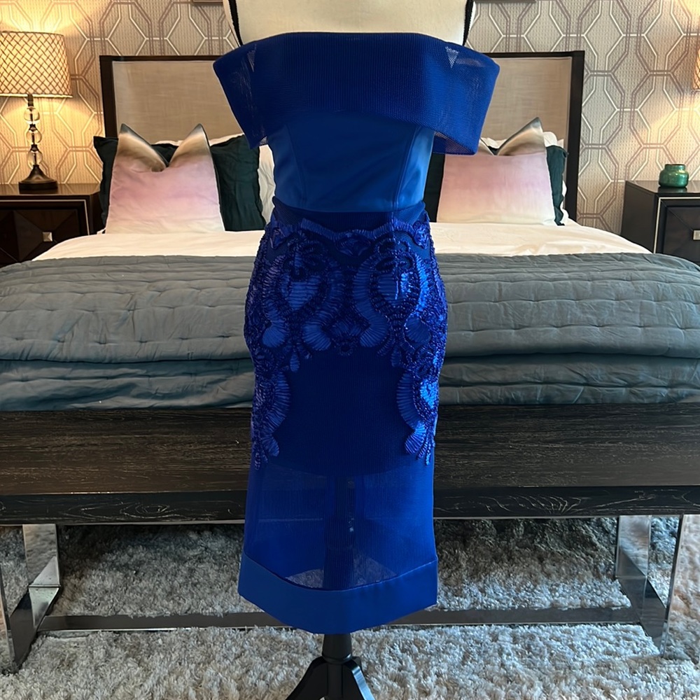 Bronx and Banco blue mesh dress.